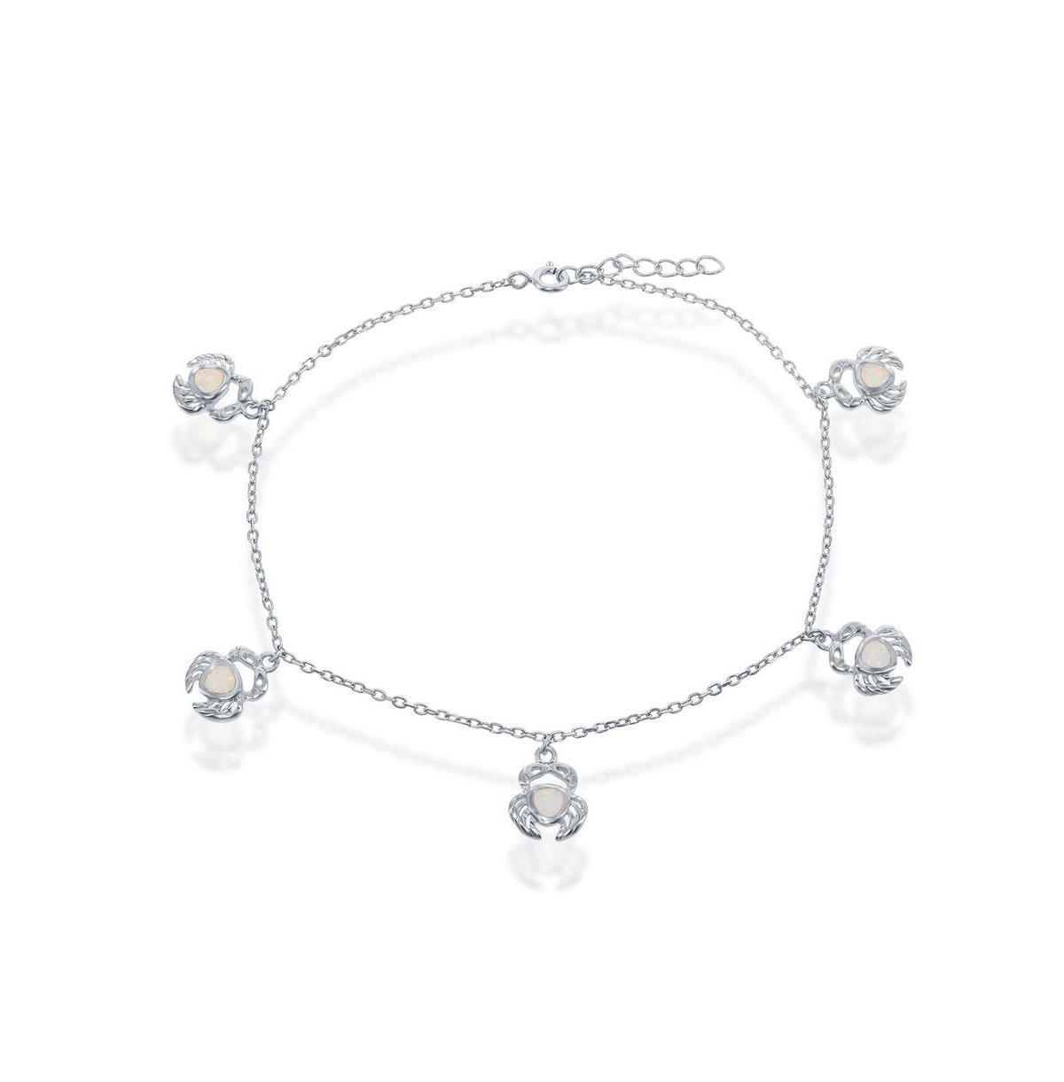 Sterling Silver Lab-Created Blue Opal Crab Anklet, Women's, Size: 9", White Product Image