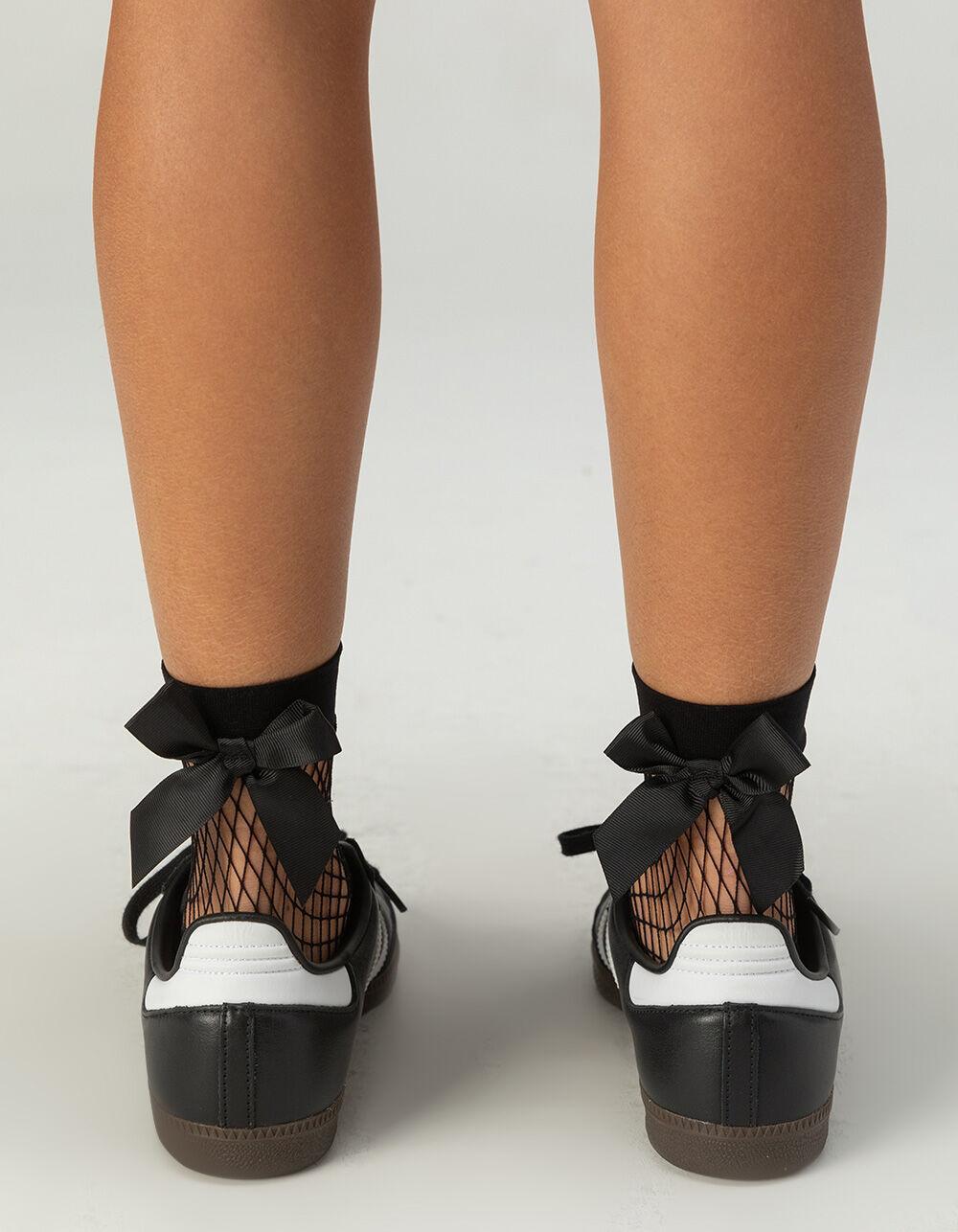MEMOI Bow Maxi Fishnet Womens Anklet Socks - BLACK Product Image