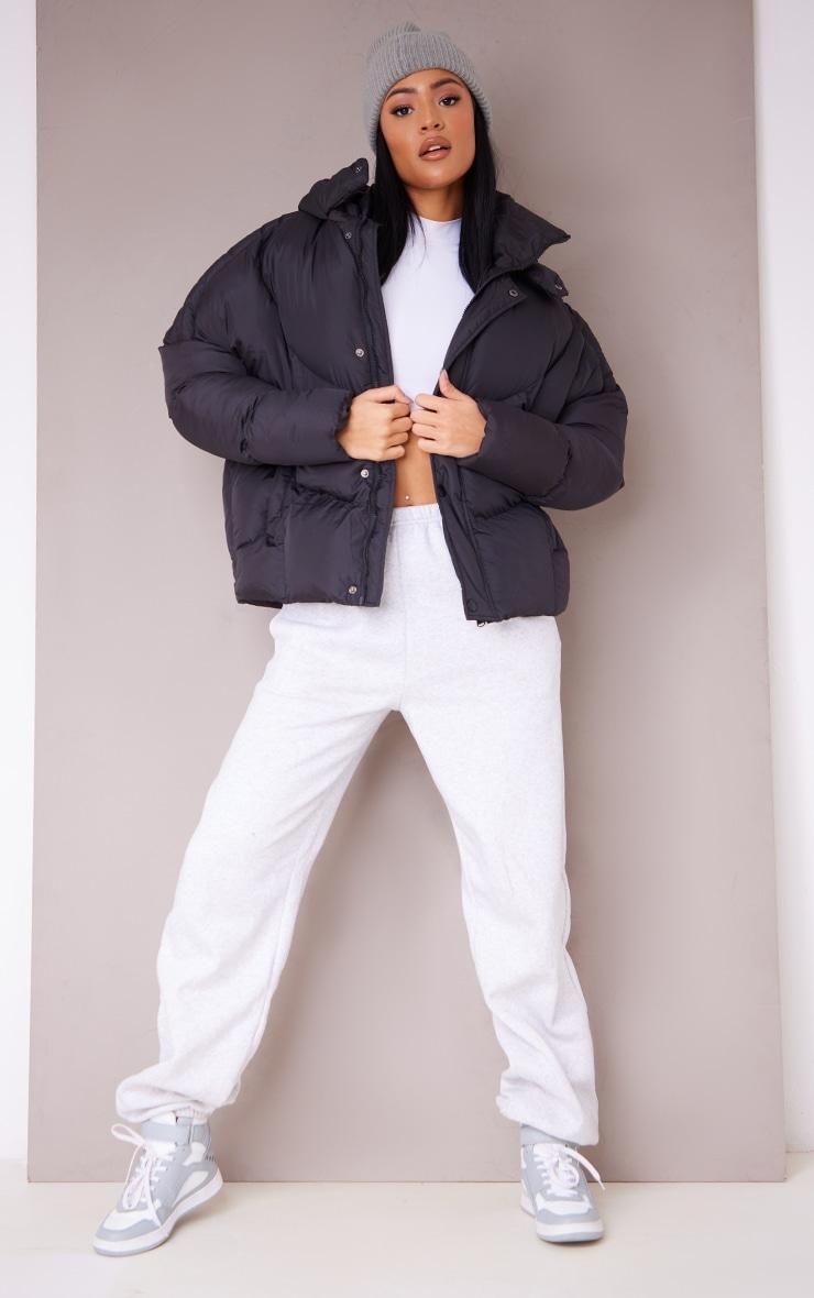 Tall Black Oversized Curved Panel Wadded Puffer Jacket Product Image