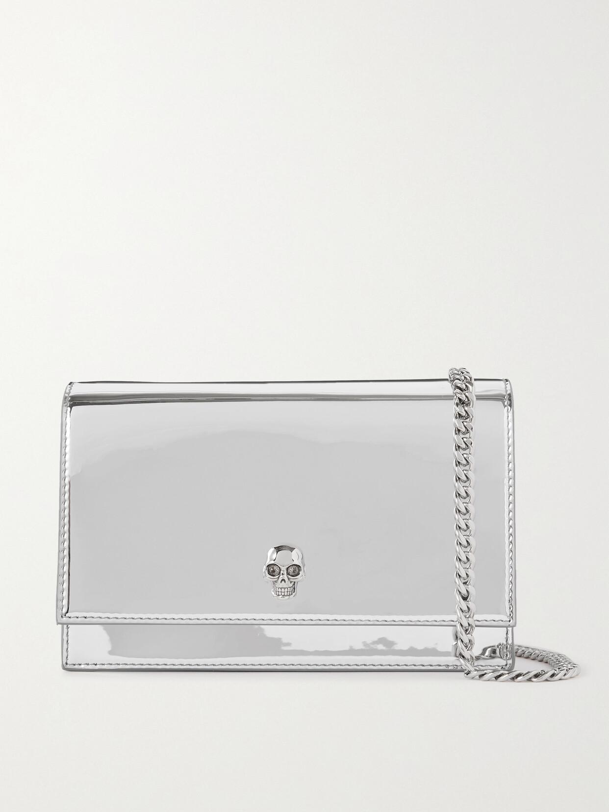 ALEXANDER MCQUEEN Skull Small Mirrored-leather Shoulder Bag In Silver Product Image