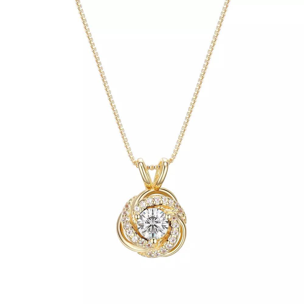 Tokens of Love Sterling Silver Lab-Created White Sapphire Birthstone Love Knot Pendant Necklace, Women's, Size: 18", 18k Gold Plated Product Image
