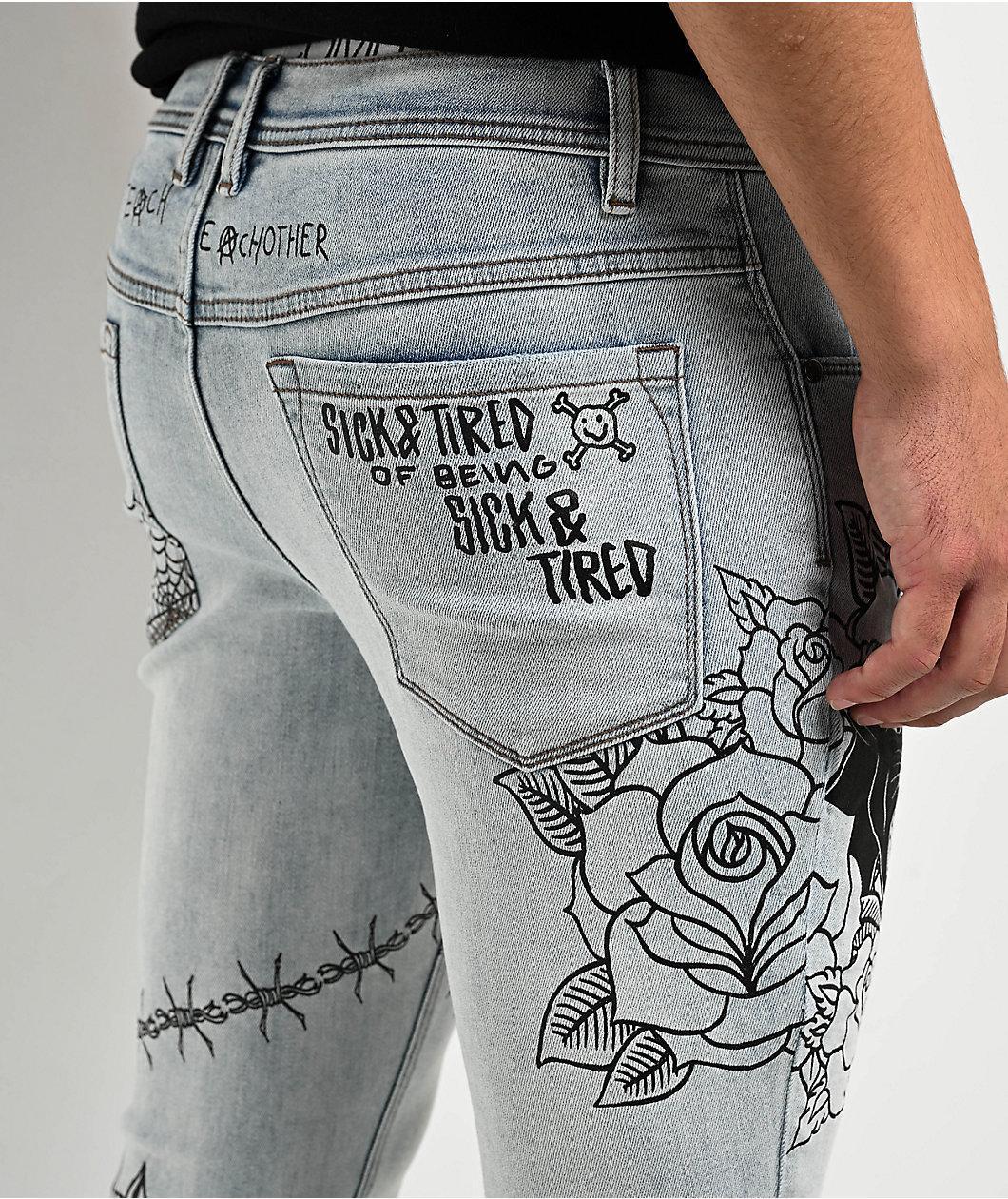 Ninth Hall Rogue Printed Light Aged Skinny Jeans Product Image