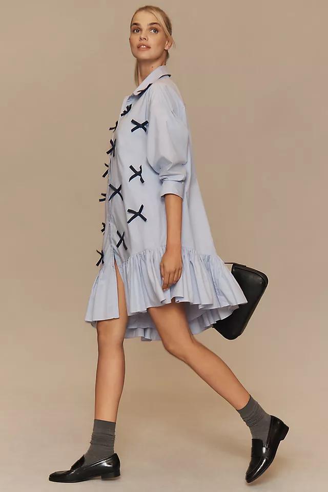 Maeve Long-Sleeve 3D Bows Asymmetrical Mini Dress Product Image