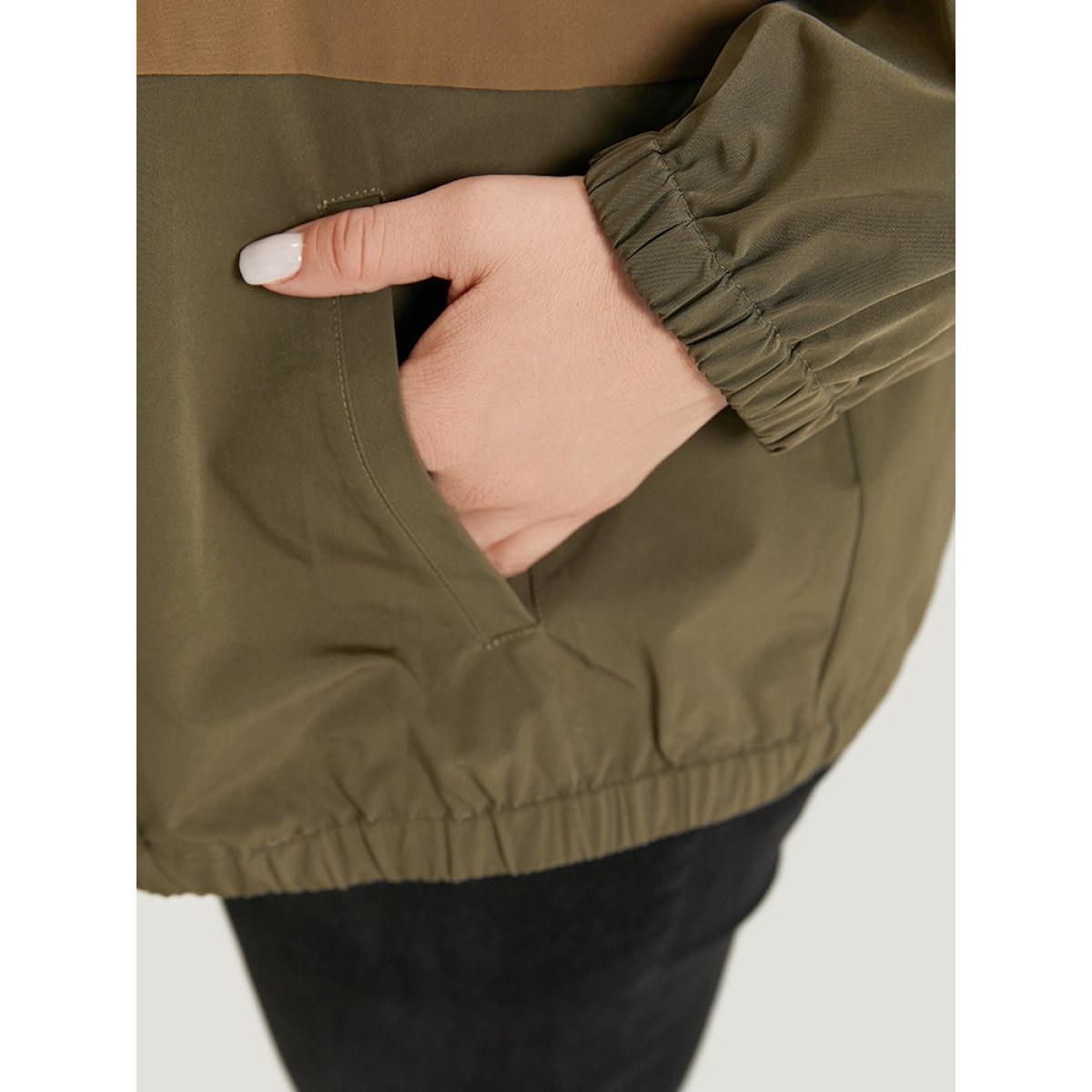 Plus Size Colorblock Contrast Zipper Pocket Elastic cuffs Coat Women Multicolor Casual Elastic cuffs Ladies Dailywear Winter Coats BloomChic 22-24/3X Product Image