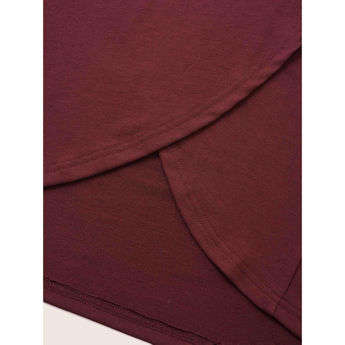 Plus Size Solid Turtleneck Pocket Wrap Hem Sweatshirt Women Burgundy Casual Non Turtleneck Everyday Sweatshirts BloomChic 18-20/2X Product Image