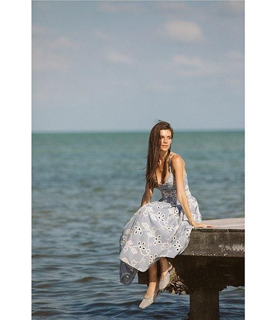 CeCe Woven V-Neck Sleeveless Embroidered Maxi A-Line Dress Product Image