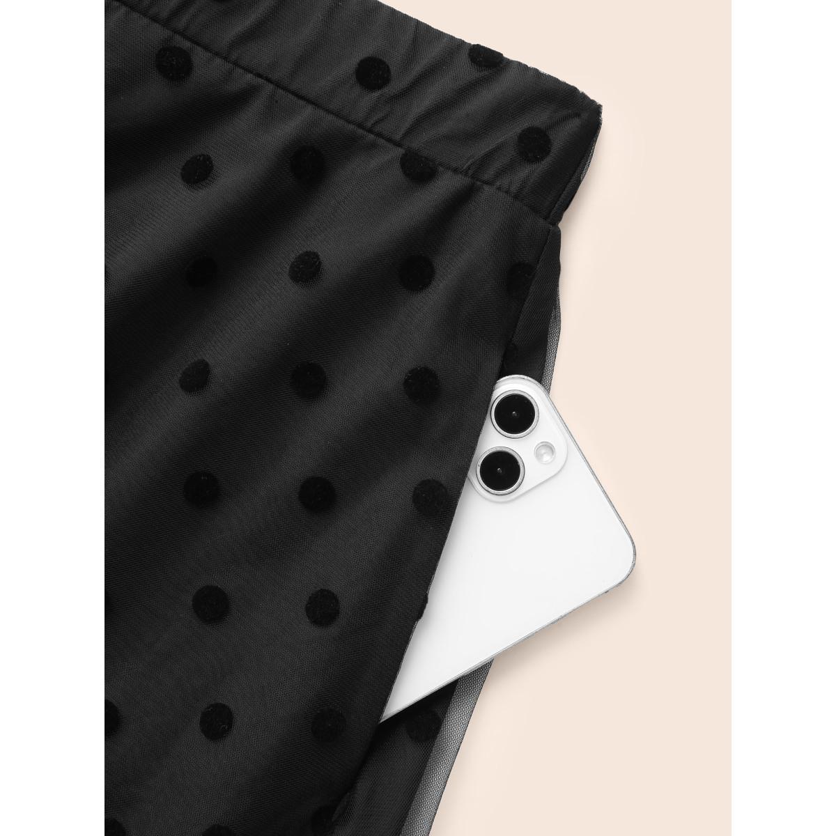 Plus Size Polka Dot Textured A-Line Midi Skirt Women Black Elegant See through No stretch Side seam pocket Everyday Skirts BloomChic 14-16/1X Product Image