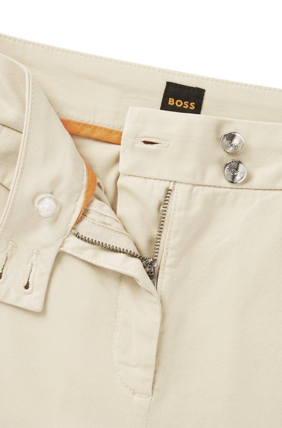 BOSS - Casual chinos in stretch-cotton satin - Light Beige Product Image