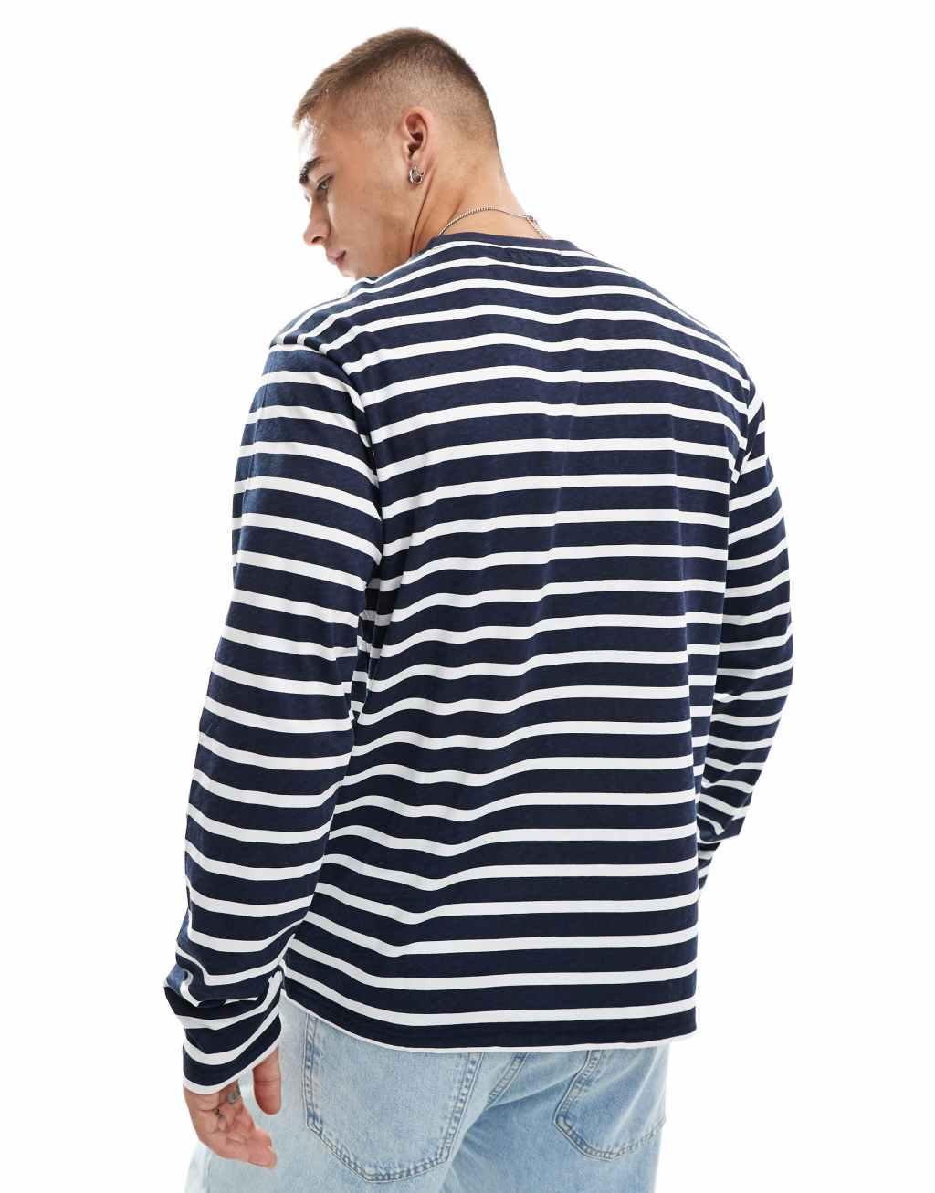 Another Influence relaxed fit striped t-shirt in navy Product Image