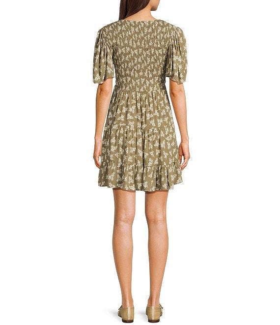 Angie Floral Print V-Neck Short Sleeve Tiered Dress Product Image