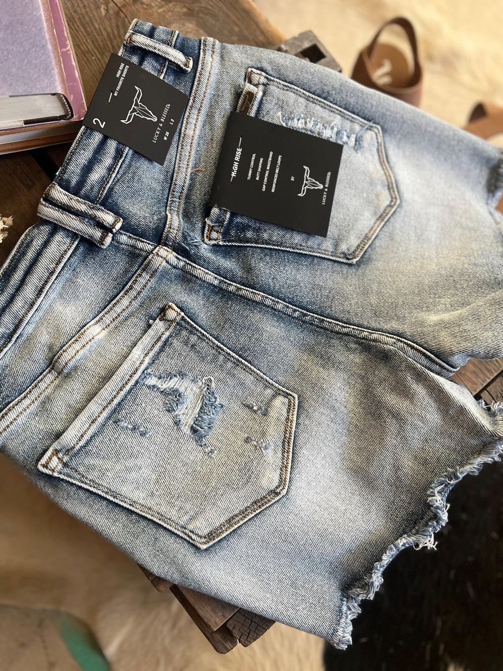 Distressed Tummy Control Denim Shorts - 2 Colors Product Image