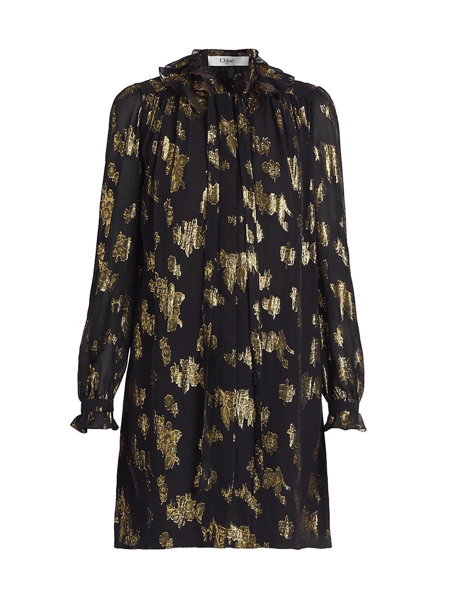 Womens Metallic Ikat-Inspired Silk-Blend Minidress Product Image