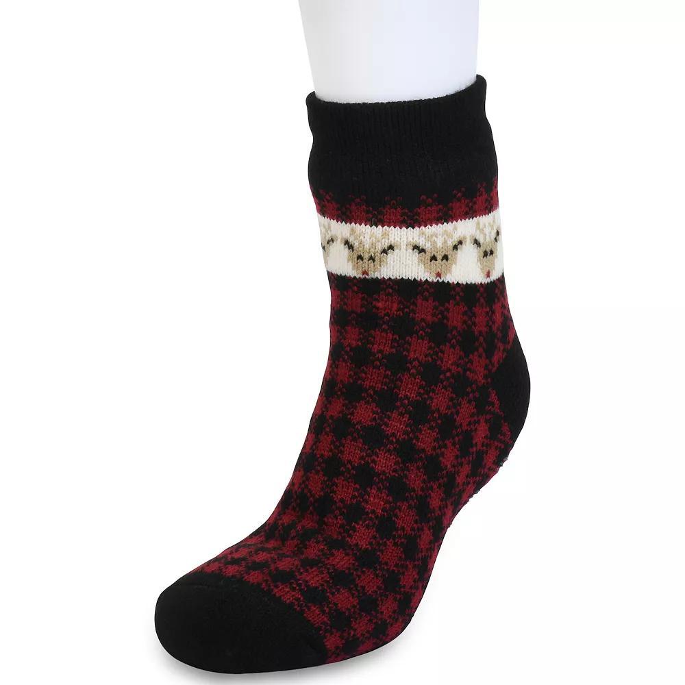 Women's GaaHuu® Jacquard Knit Cuffed Cabin Socks, Buffalo Check Deer Product Image