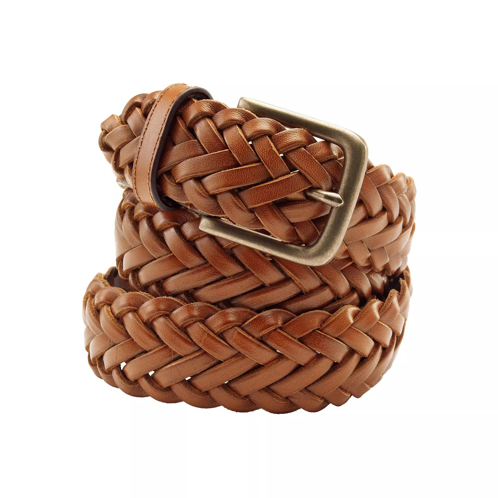 Men's Lands' End Leather Braid Belt, Size: Medium, Brown Product Image