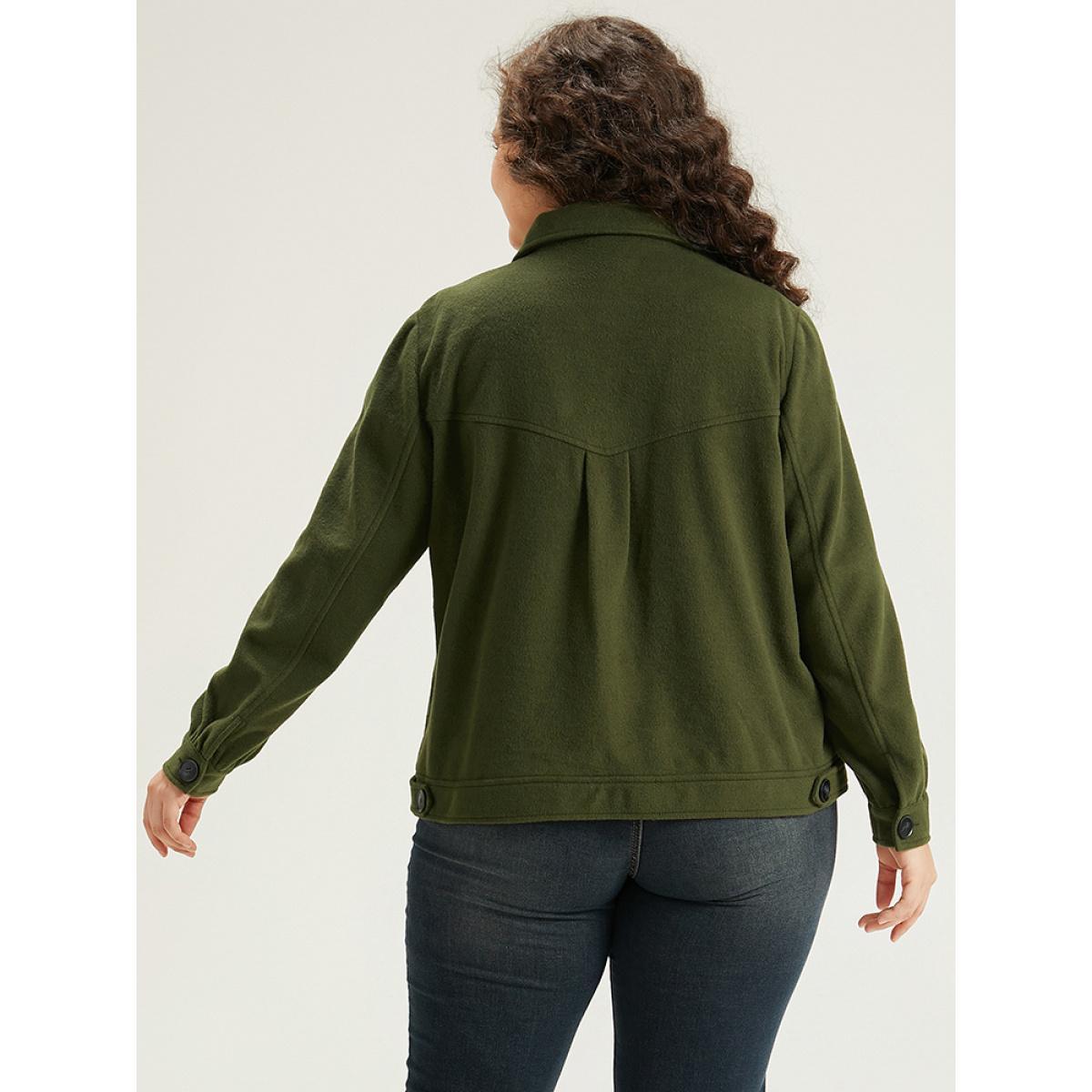 Plus Size Plain Pocket Button Up Shacket Women ArmyGreen Plain Pocket Everyday Jackets BloomChic 22-24/3X Product Image