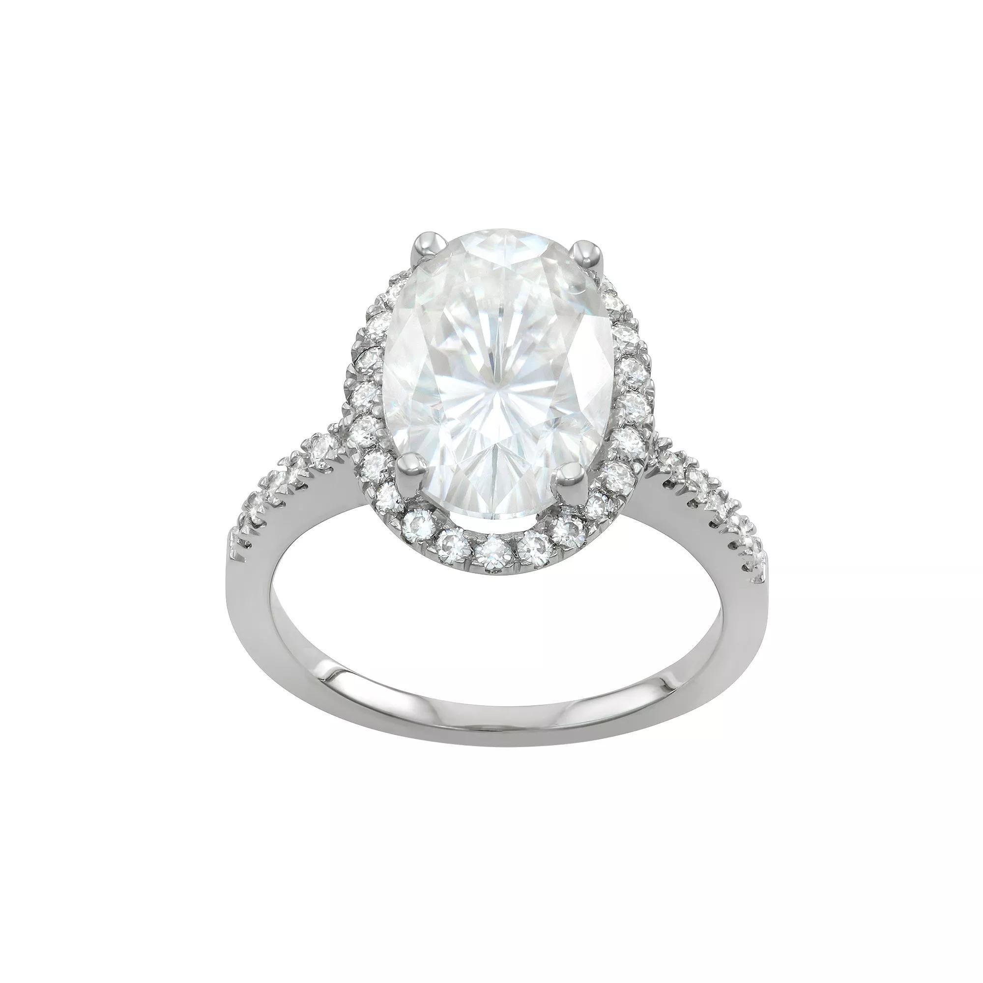 Charles & Colvard 14k White Gold 4 3/4 Carat T.W. Oval Lab-Created Moissanite Halo Engagement Ring, Women's, Size: 6, 14k Whgold Product Image