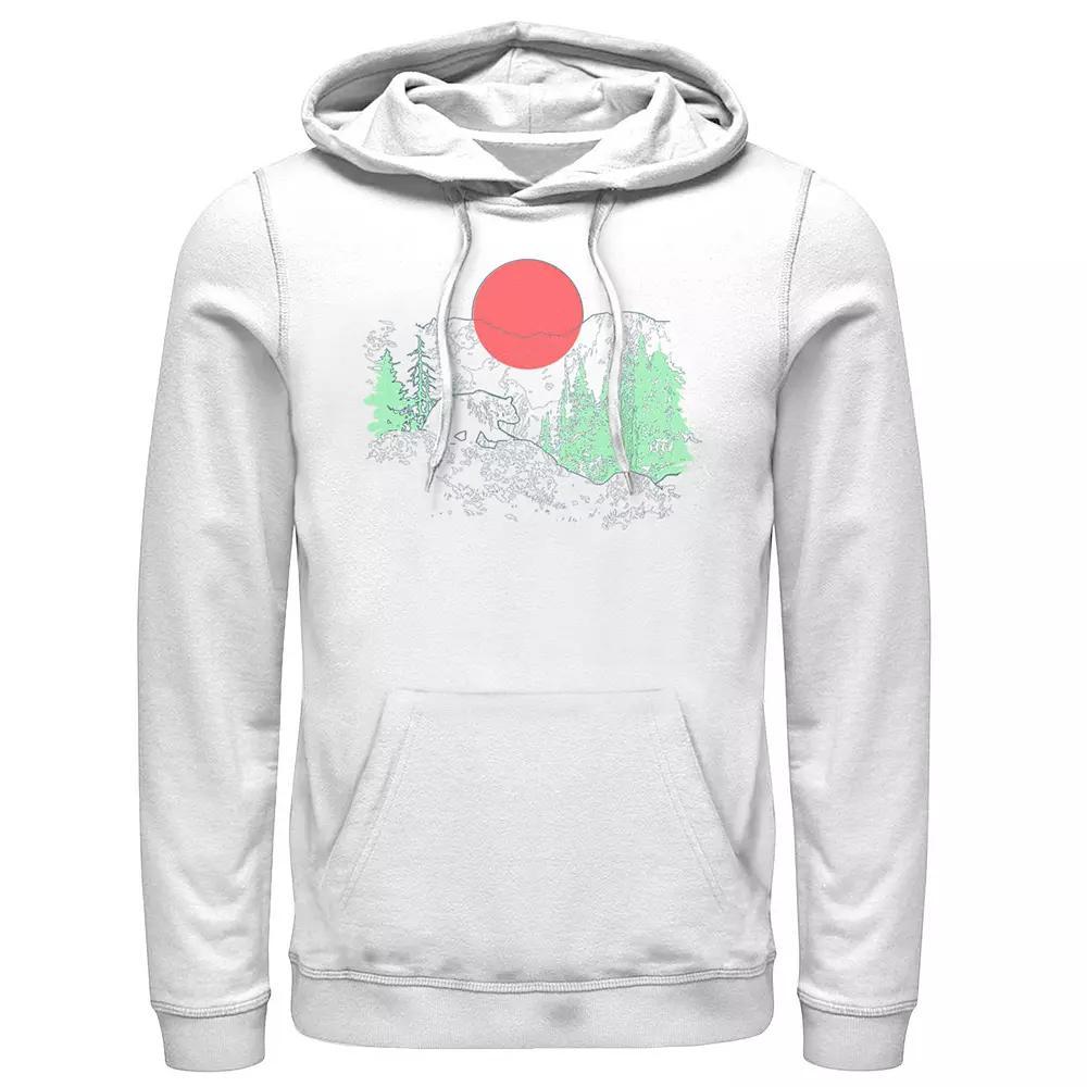Men's Cali Bear Mountains With Neon Trees Line Sketch Hoodie, Size: Medium, White Product Image