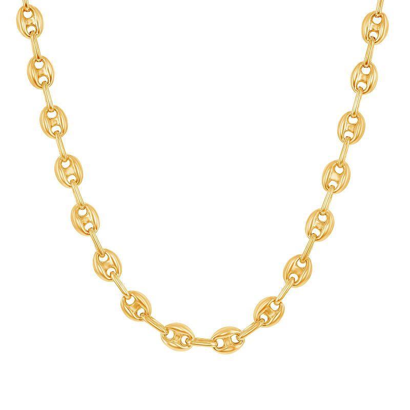 Men's Gold Tone Sterling Silver Puffed Marina Chain Necklace, Size: 20" Product Image