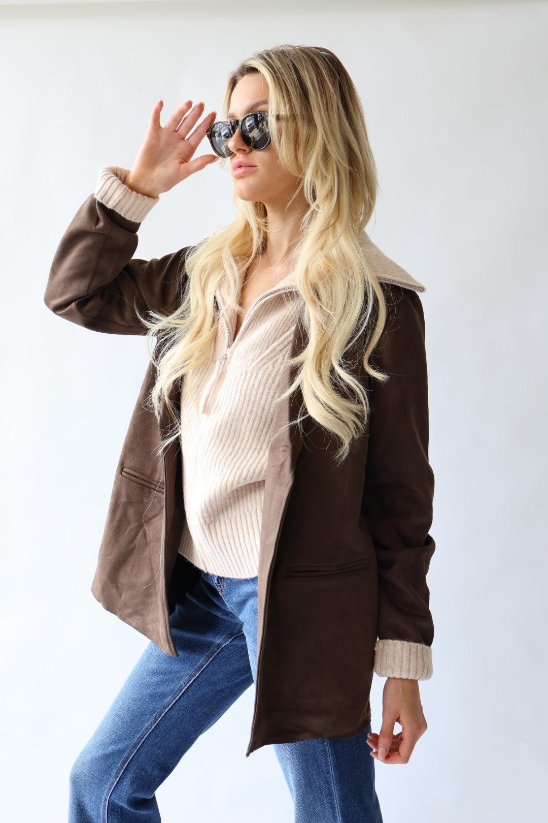 Brown Faux Suede Blazer Product Image