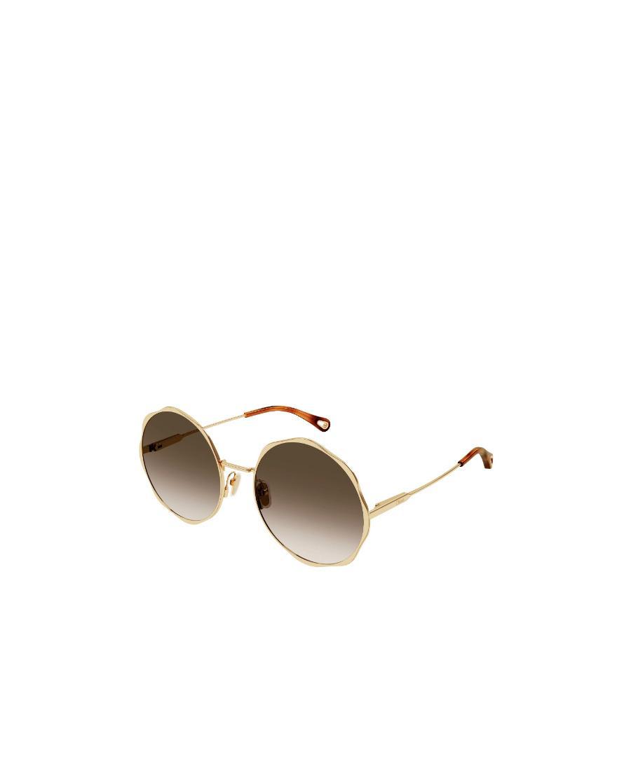 CHLOÉ Engraved-logo Round-frame Sunglasses In Brown Product Image