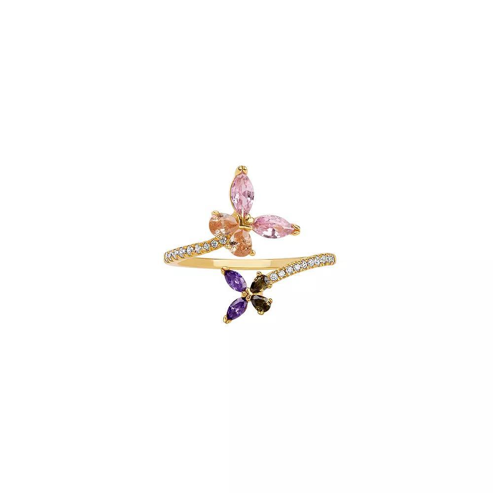 PRIMROSE Sterling Silver Cubic Zirconia Butterfly Bypass Ring, Women's, Size: 8, Gold Tone Team Product Image