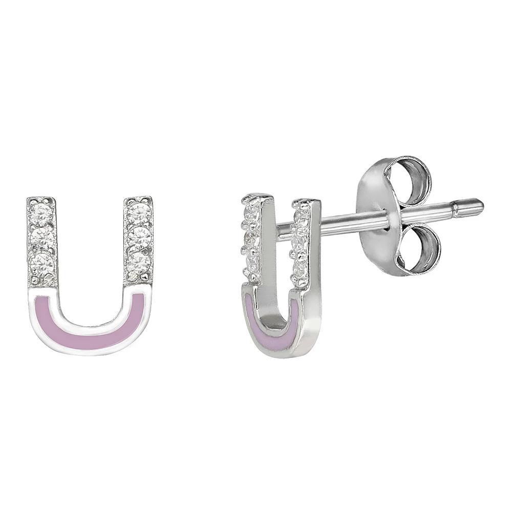PRIMROSE Sterling Silver Cubic Zirconia Initial Stud Earrings, Women's, Orange K Product Image