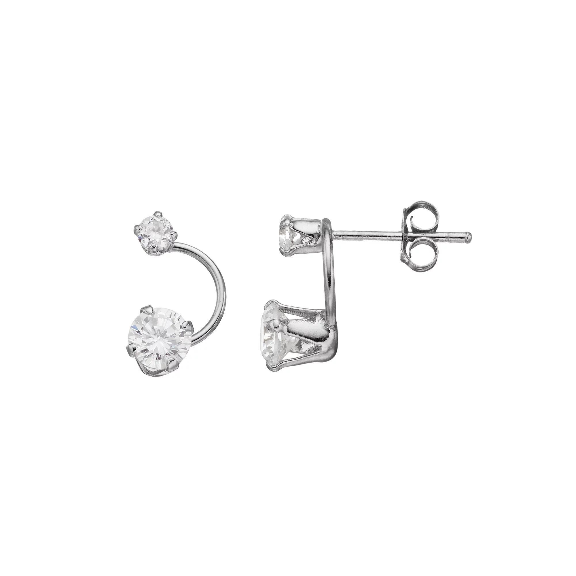 PRIMROSE Sterling Silver Cubic Zirconia Curved Drop Earrings, Women's, Grey Product Image