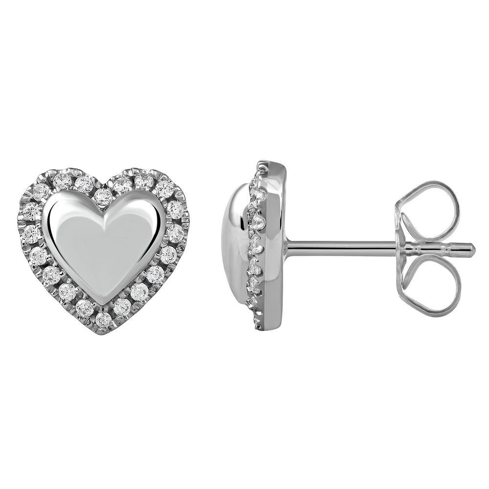 DeCouer Sterling Silver 1/6 Carat T.W. Diamond Halo Heart Stud Earrings, Women's, Silver Tone Product Image