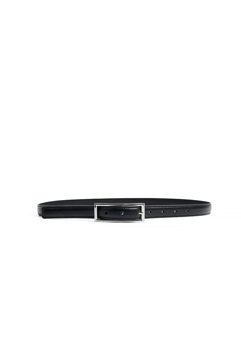Leather Slim Buckle Belt-Black Product Image