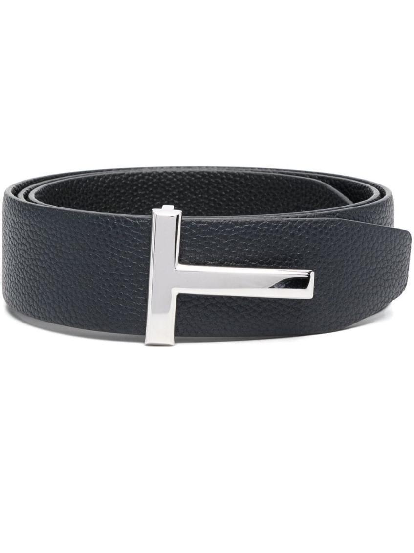 TOM FORD Navy Blue T Icon Reversible Leather Belt Product Image