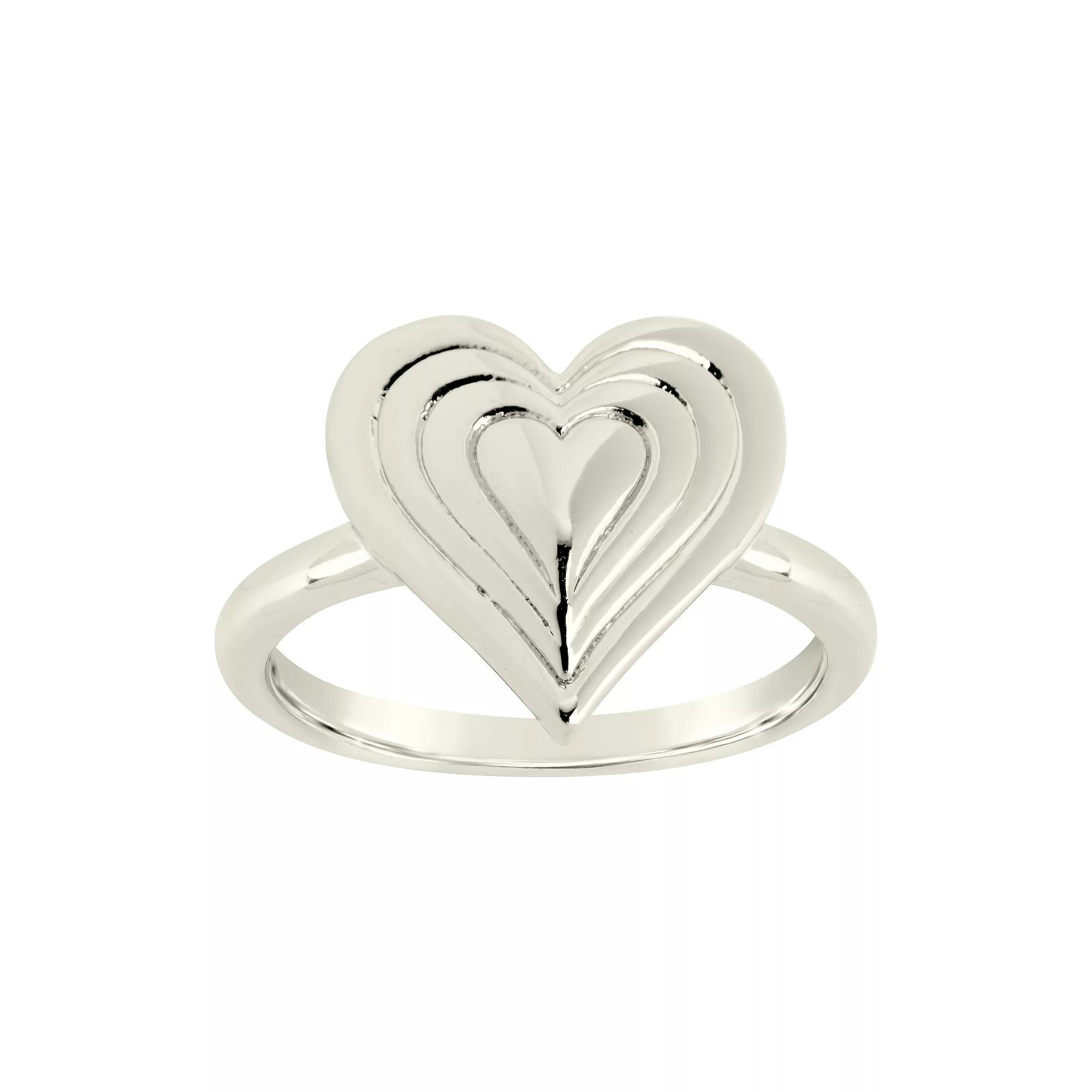MC Collective Textured Heart Ring, Women's, Size: 9, Silver Tone Product Image