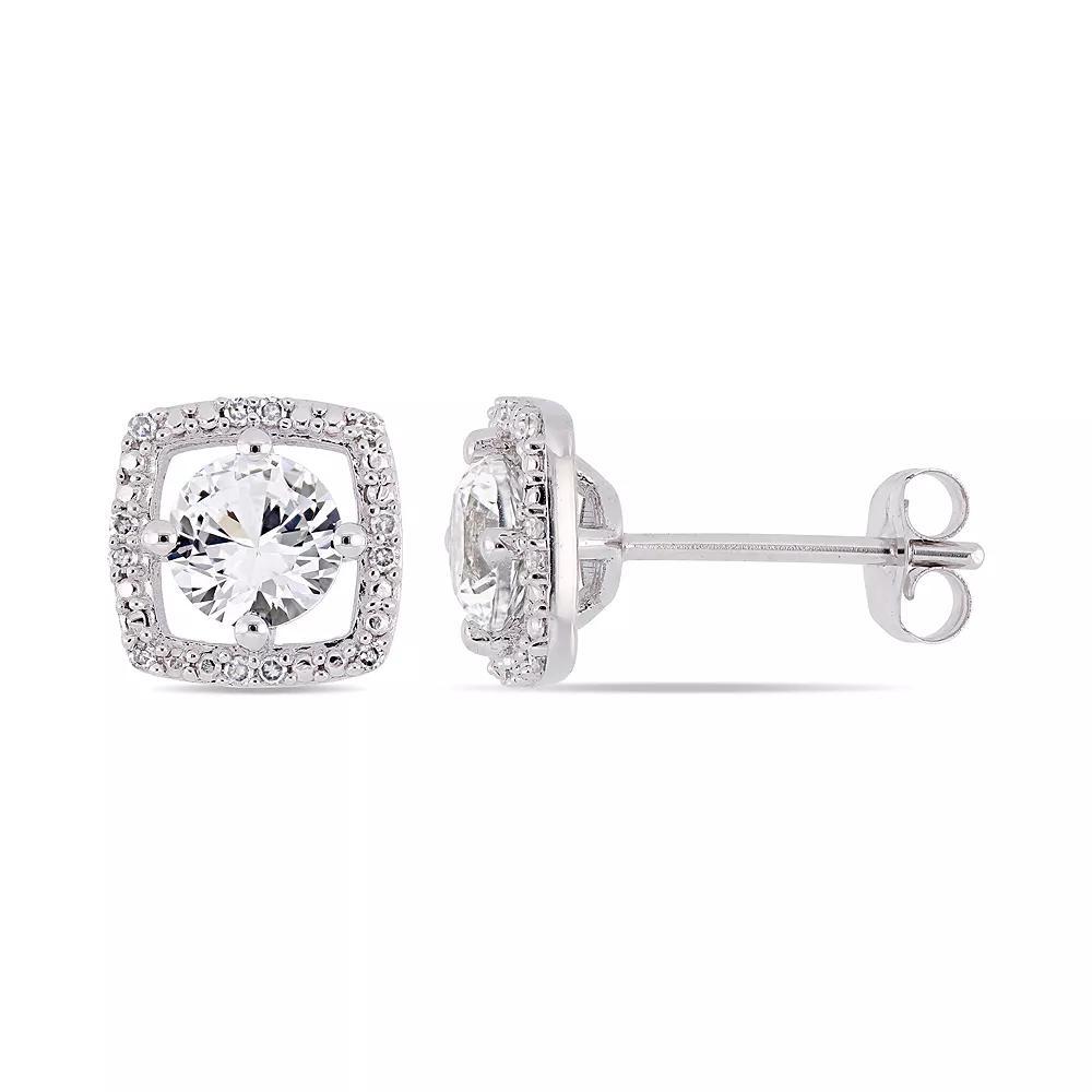 Stella Grace 10k White Gold Lab-Created White Sapphire & Diamond Accent Frame Earrings, Womens, 10k Whgold Product Image