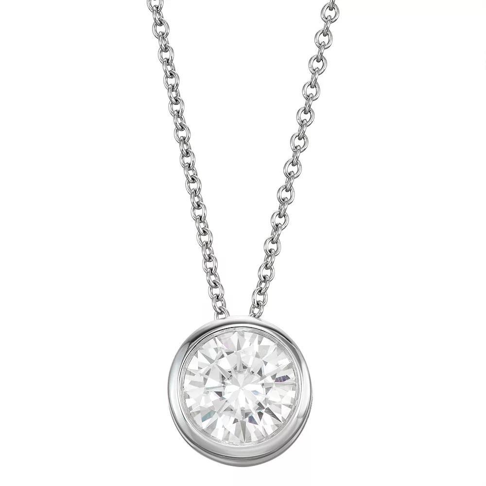 Charles & Colvard 14k Gold 1 Carat T.W. Lab-Created Moissanite Bezel Solitaire Pendant Necklace, Women's, White Product Image