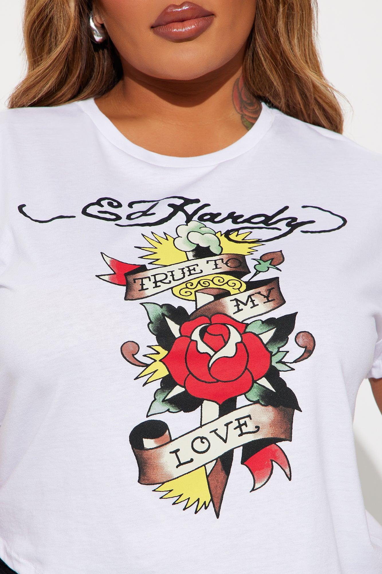 Ed Hardy Dagger And Rose Fitted Tee - White Product Image