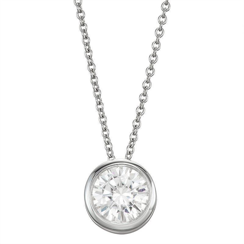 Charles & Colvard 14k Gold 1 Carat T.W. Lab-Created Moissanite Bezel Solitaire Pendant Necklace, Women's, White Product Image