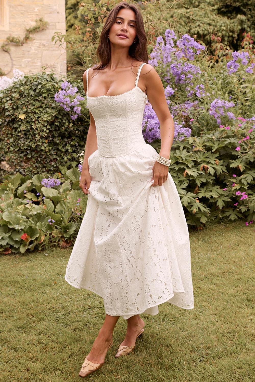 Francine  white broderie anglais midi skirt Product Image