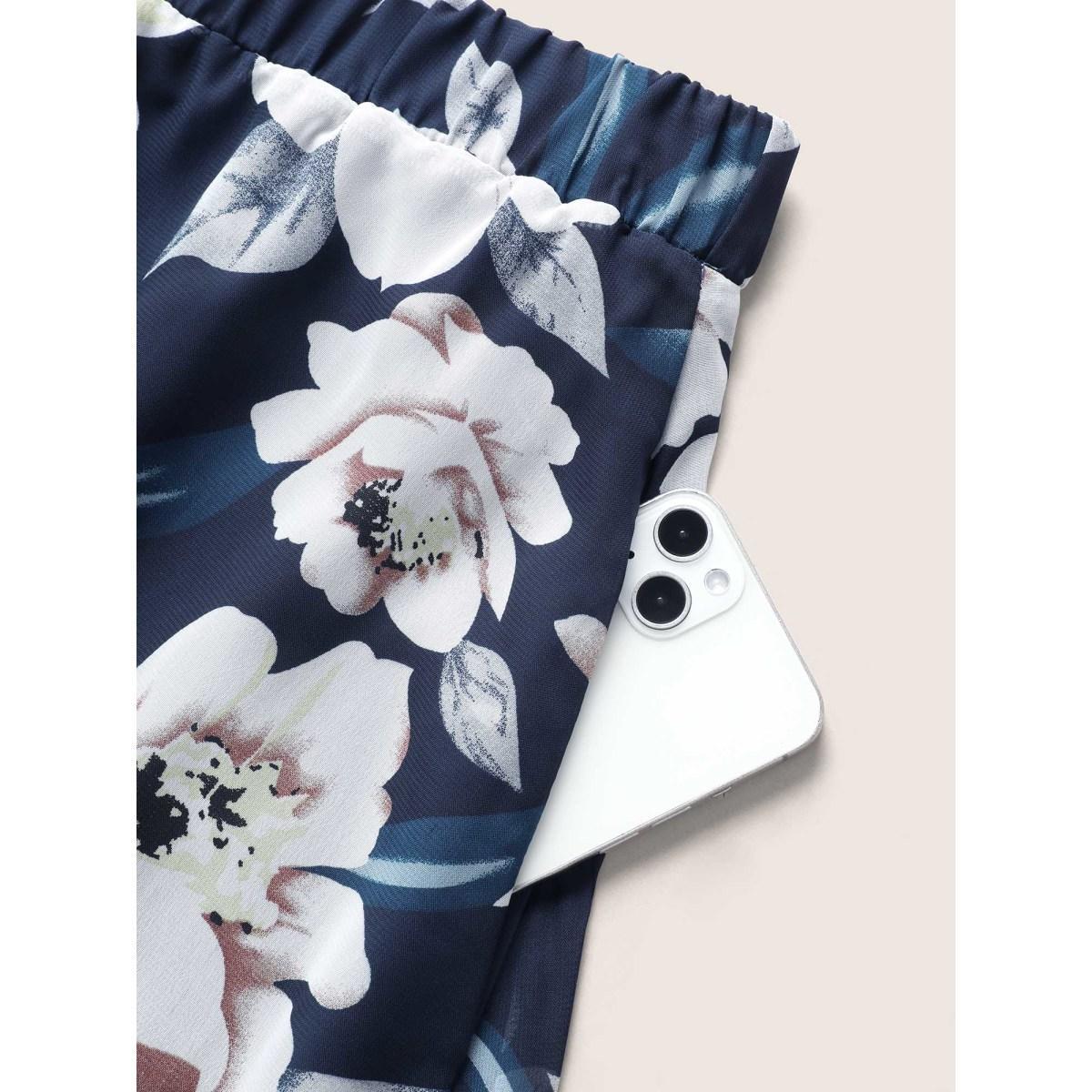 Plus Size Chiffon Mesh Floral Elastic Waist Skirt Women Navy Elegant See through No stretch Side seam pocket Everyday Skirts BloomChic 12/L Product Image