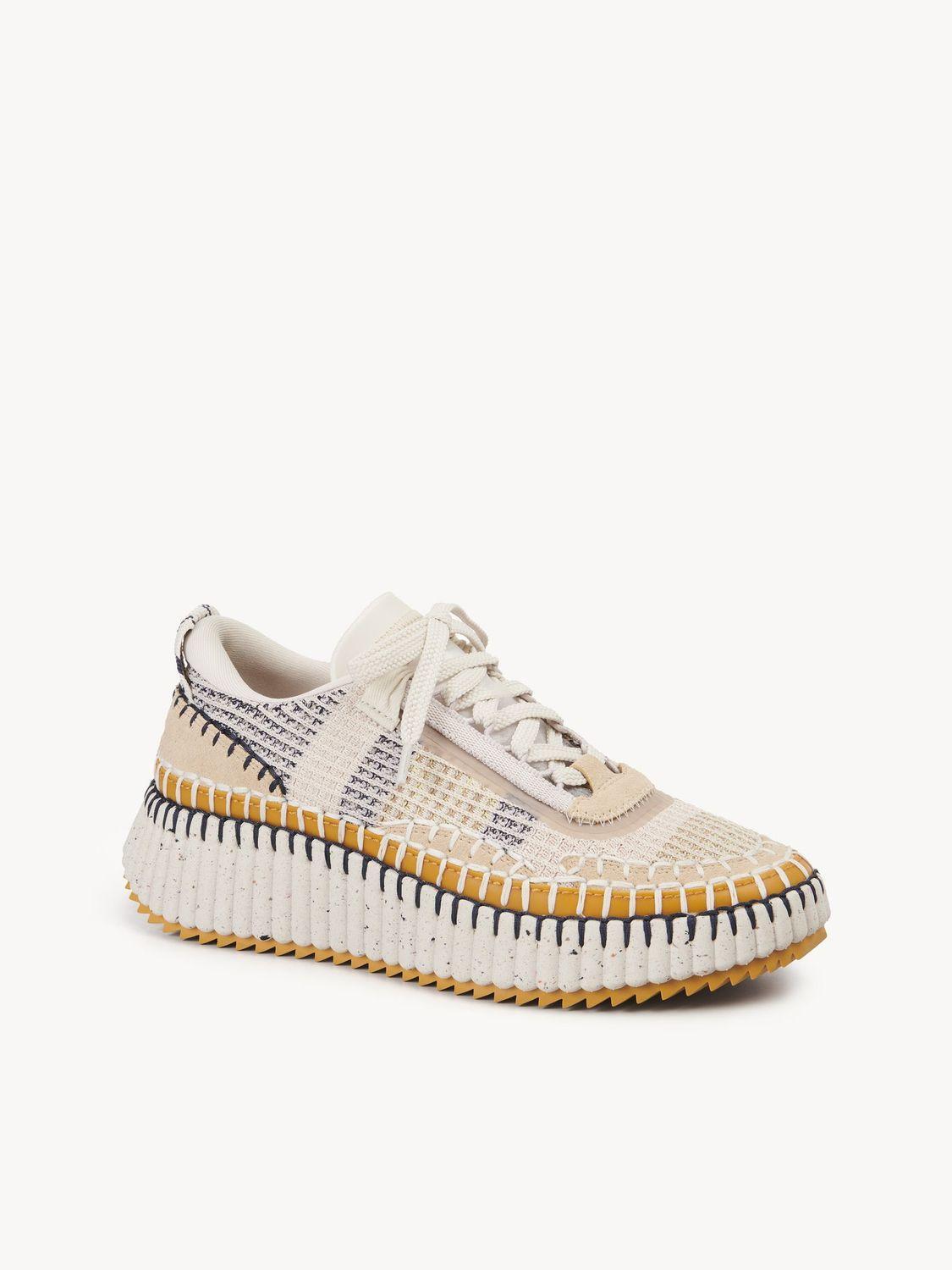 CHLOÉ Nama Embroidered Suede And Recycled-mesh Sneakers In Biscotti Beige Product Image