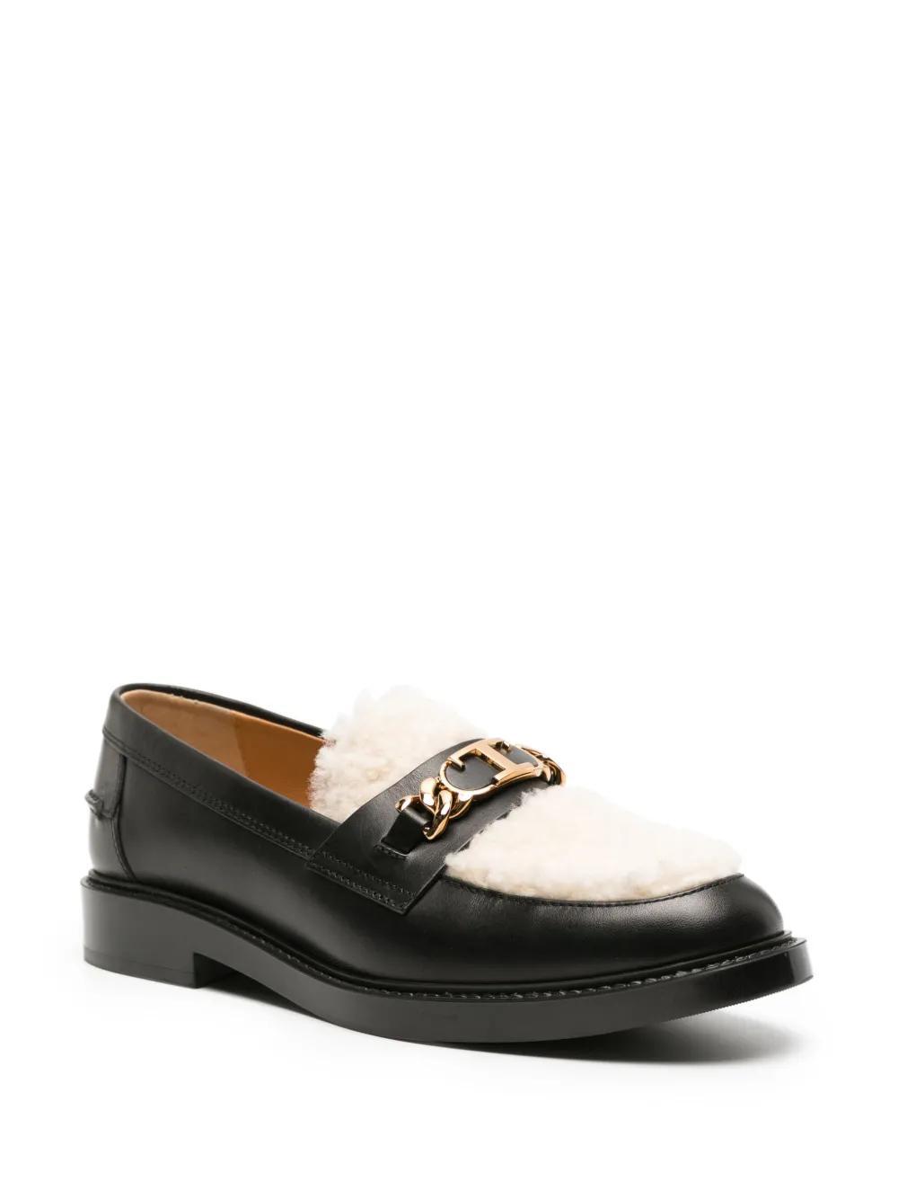 TOD'S Logo-chain Shearling-panel Loafers In Black Product Image