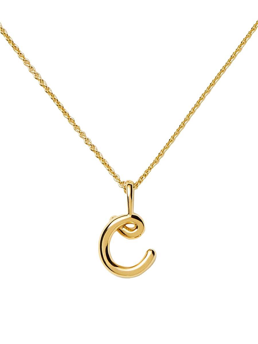 Womens 18K-Yellow-Gold Vermeil Curly Molten Mini Initial Pendant Necklace Product Image