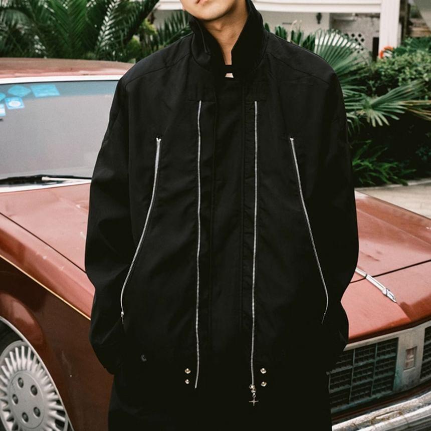 Collar Plain Zip Jacket Product Image