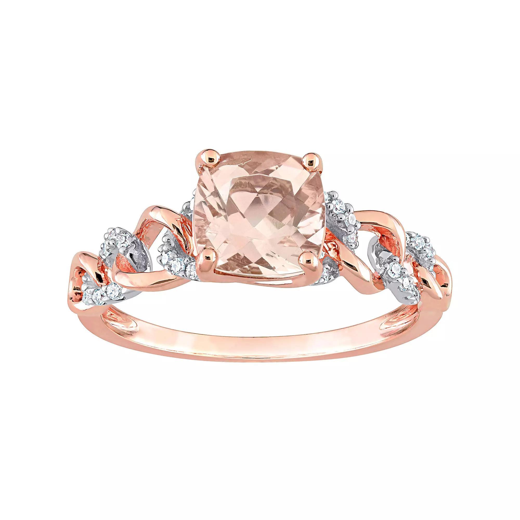 Stella Grace 10k Two-Tone Gold Morganite & 1/10 Carat T.W. Diamond Link Ring, Women's, Size: 6, 10k Rose Gold Product Image