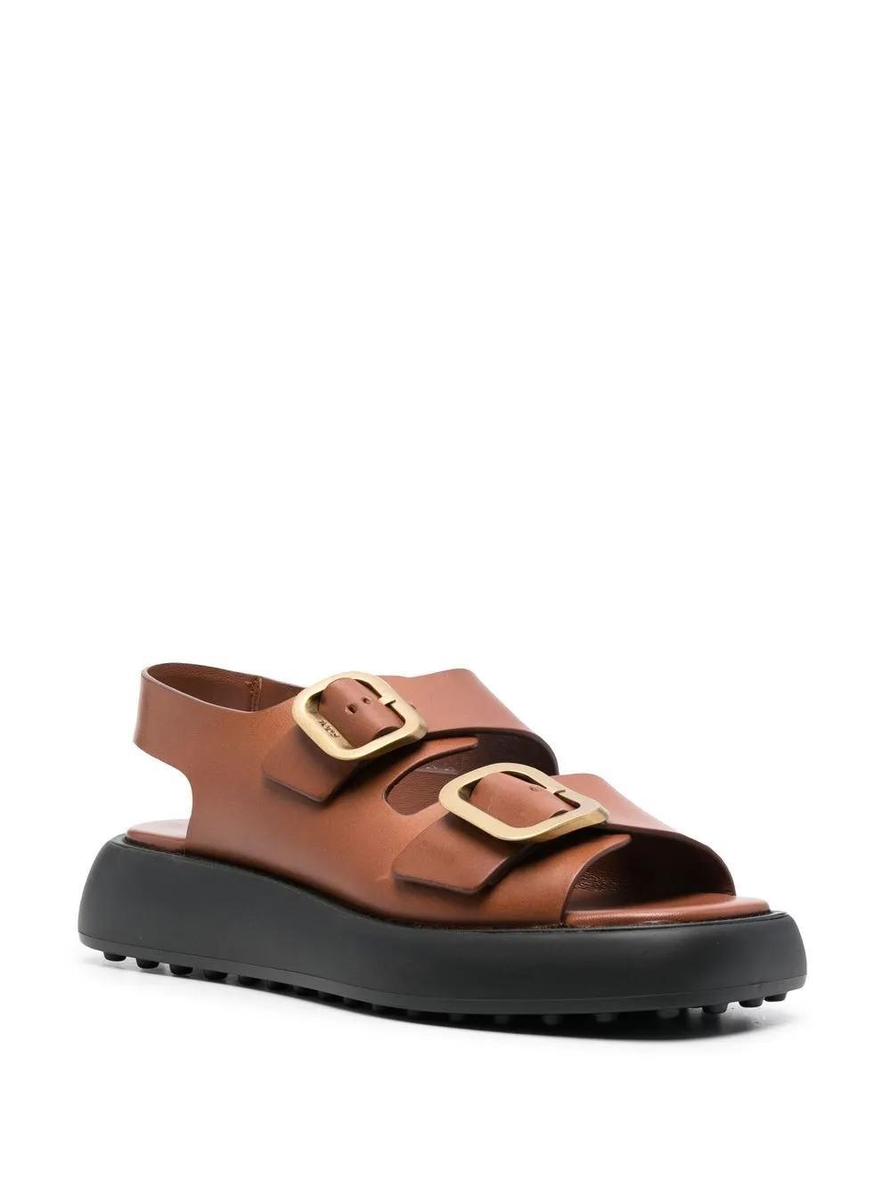 TOD'S Double-buckle Leather Sandals In Brown Product Image