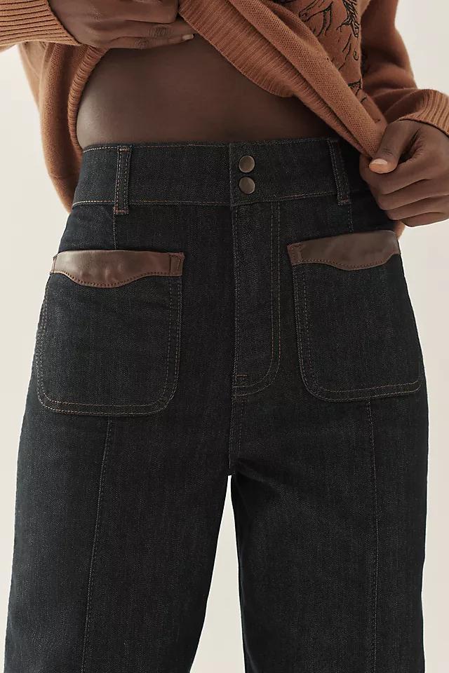 Maeve Contrast-Stitch High-Rise Crop Wide-Leg Jeans Product Image