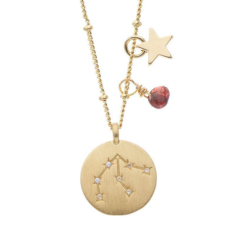 City Luxe Gold Tone Horoscope Cubic Zirconia Disk and Simulated Gemstone Charm Necklace, Women's, Gold Tone Capricorn Product Image