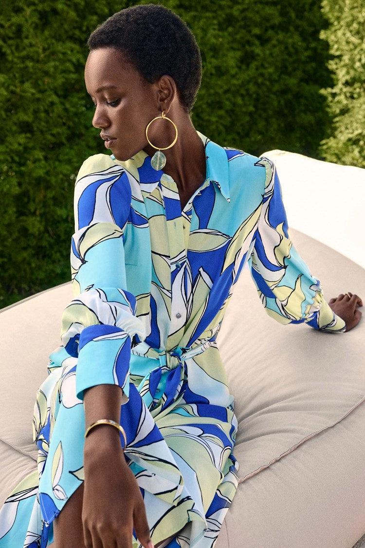 Satin Floral Print Shirt Dress Product Image