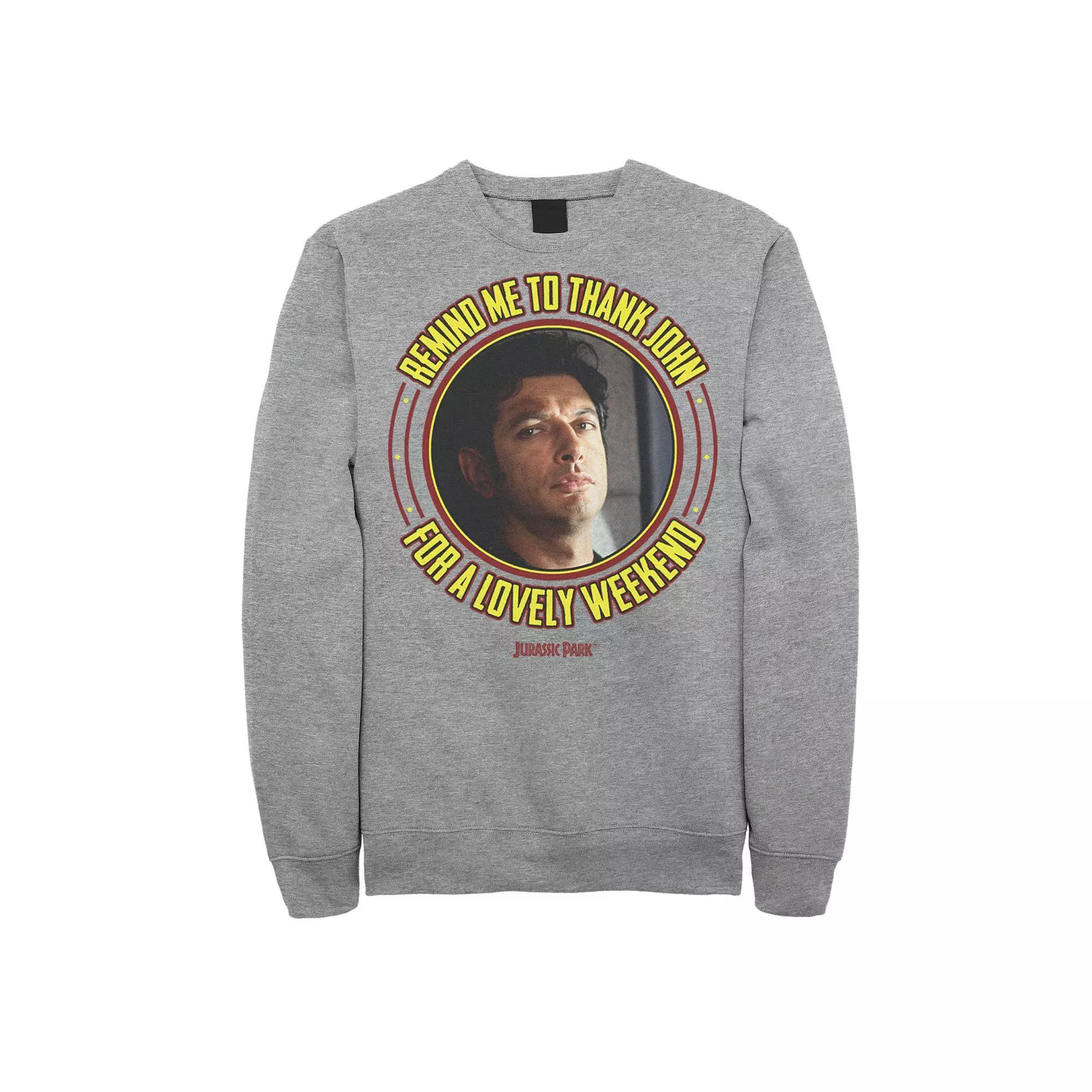 Men's Jurassic Park Remind Me To Thank John Pullover Sweatshirt, Size: Medium, Athletic Grey Product Image