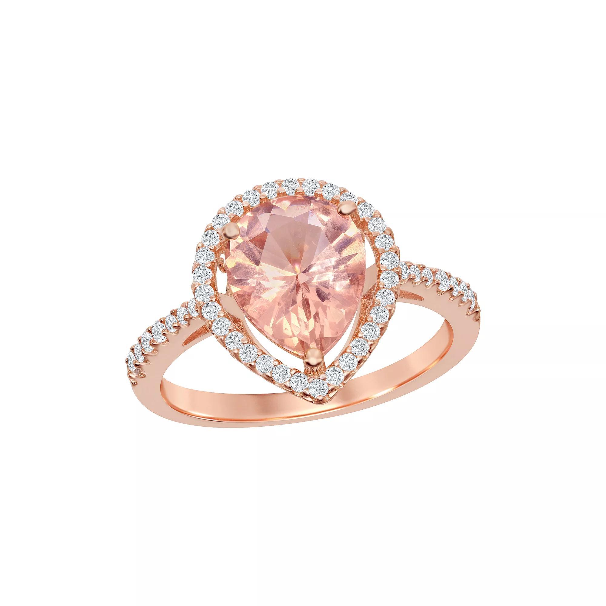 Sterling Silver Pear Morganite Cubic Zirconia Ring, Women's, Size: 7 Product Image