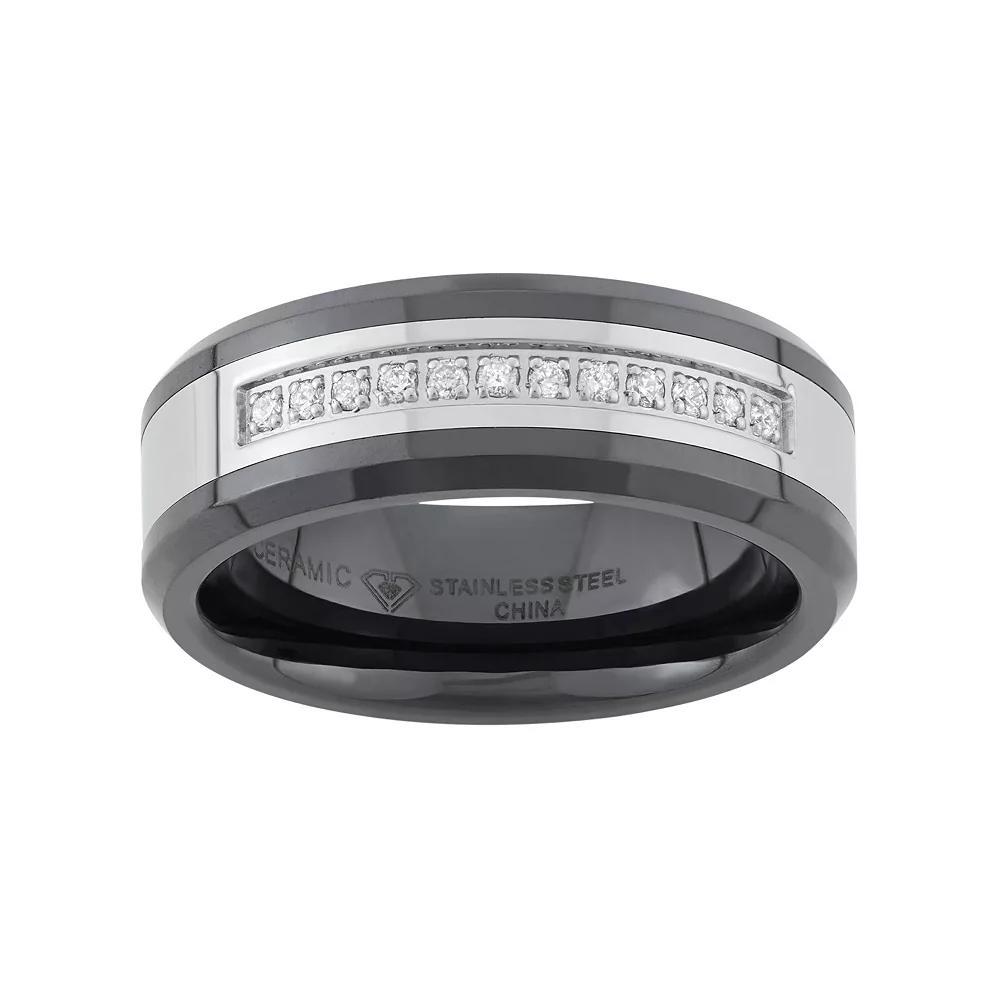 1/6 Carat T.W. Stainless Steel and Black Ceramic Wedding Band - Men, Men's, Size: 10.50 Product Image