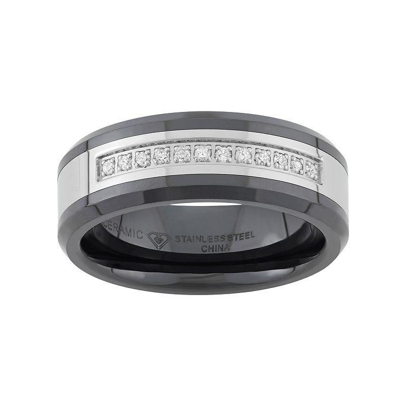 1/6 Carat T.W. Stainless Steel and Black Ceramic Wedding Band - Men, Men's, Size: 10.50 Product Image